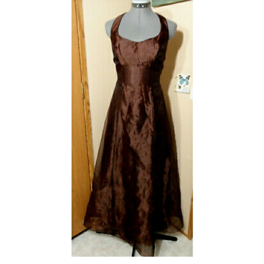 BILL LEVKOFF Prom Dress sz 4 Brown Organza Pretty!